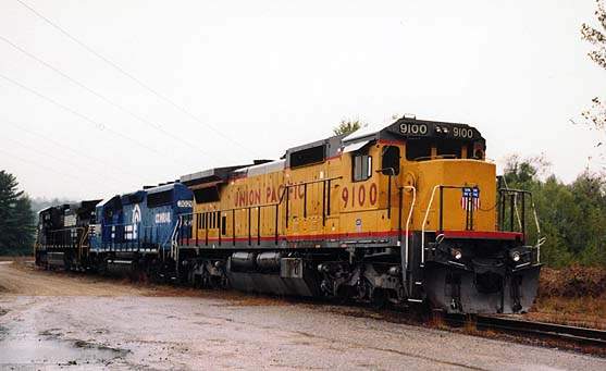 Photo of UP C40-8 9100 on coal train power set at Bow, NH