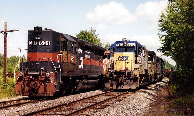 Photo of Two sets of coal train power at the Perini siding in Bow, NH.