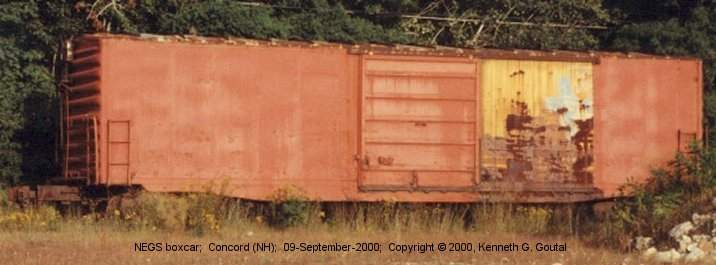 Photo of NEGS (?) boxcar ;  Concord (NH);  09-September-2000