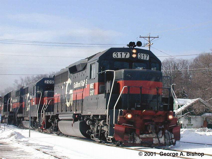 Photo of GRS Train EDLA GP40 #317 leading at Shirley, MA on 1/6/01 by George A. Bishop