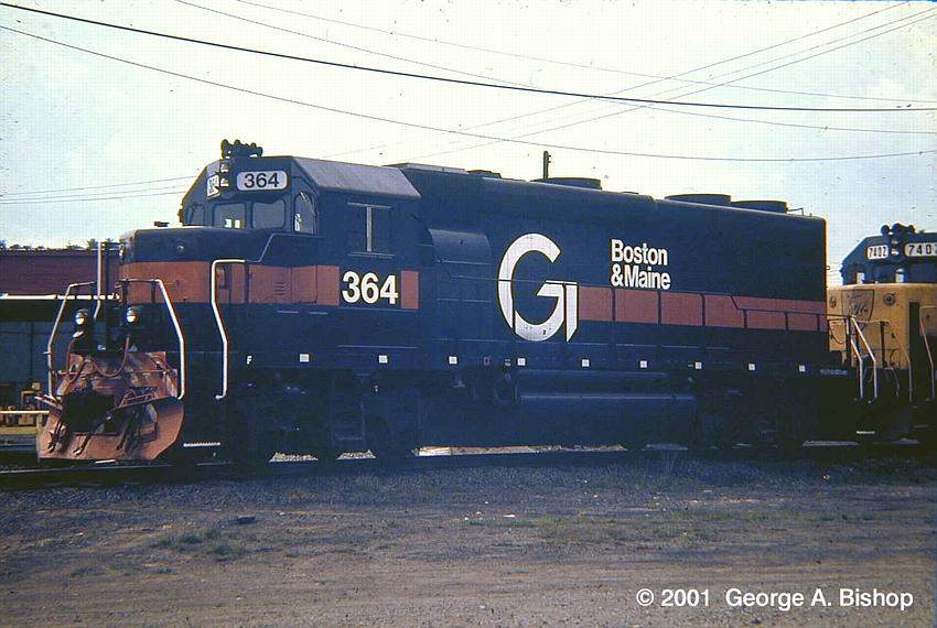 Photo of Guilford (B&M) GP-39 #364 at East Deerfield, MA in Mar 1986 by George A. Bishop