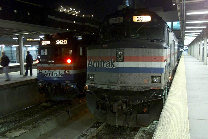 Photo of Amtrak engines at Boston's South Station