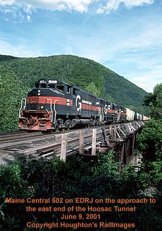 Photo of Maine Central 502 leads EDRJ westbound across the Deerfield River