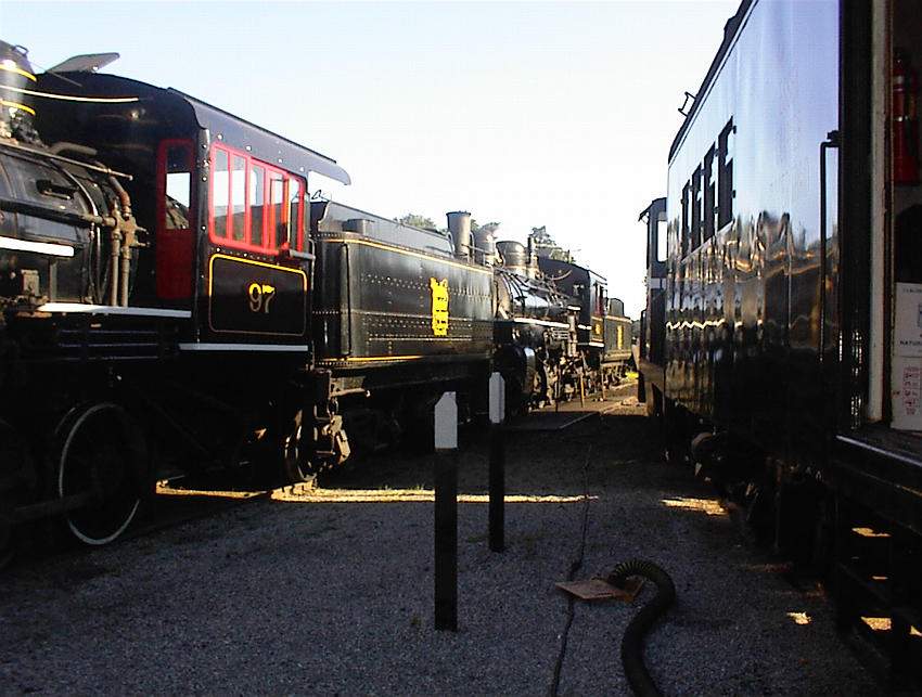 Photo of Double-headed locomotives #97 & #40 at rest on a siding