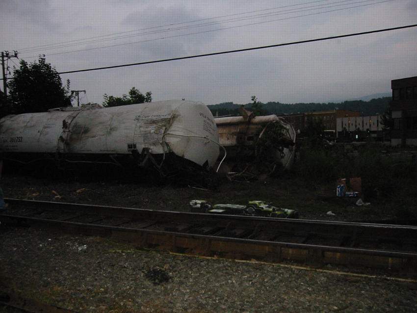 Photo of 2 tanks cars lay on there sides in North Adams