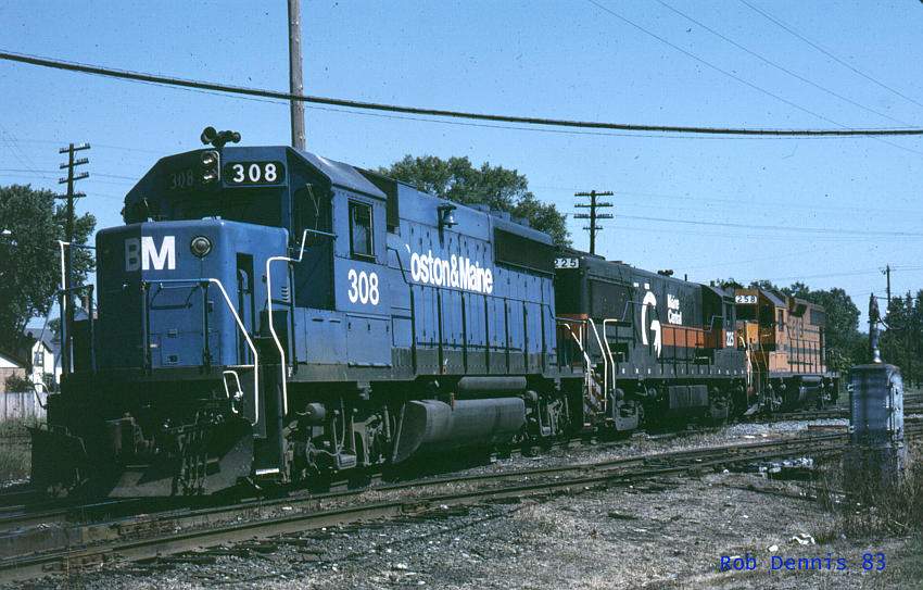 Photo of B&M#308,MEC#225,MEC#258, Mechanicville, NY 1983