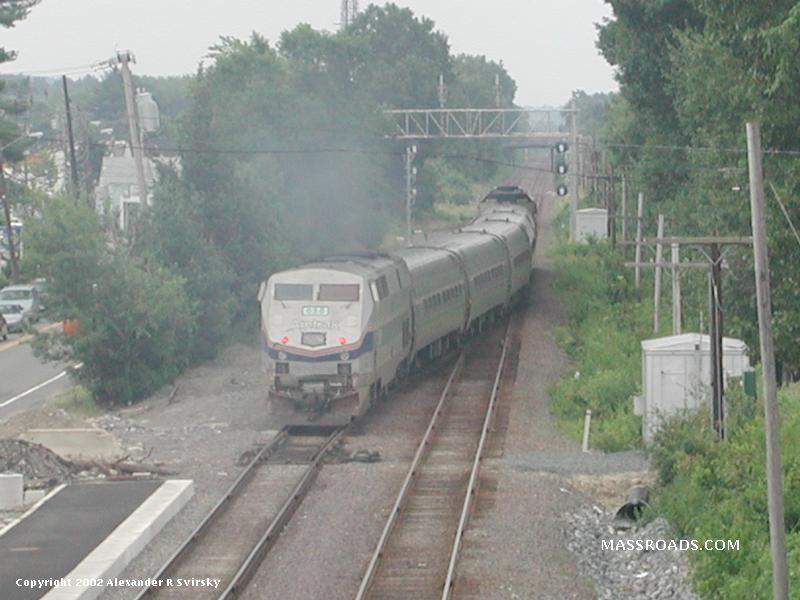 Photo of Amtrak Downeaster #686 clears the Wildcat Branch interlocking in Wilmington.