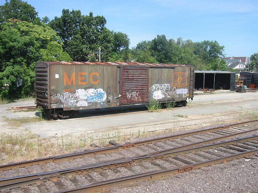 Photo of An old MEC boxcar at the Lowell car shops