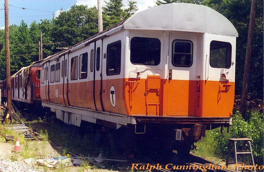 Photo of Here is an Orange Line car from the T partially restored.