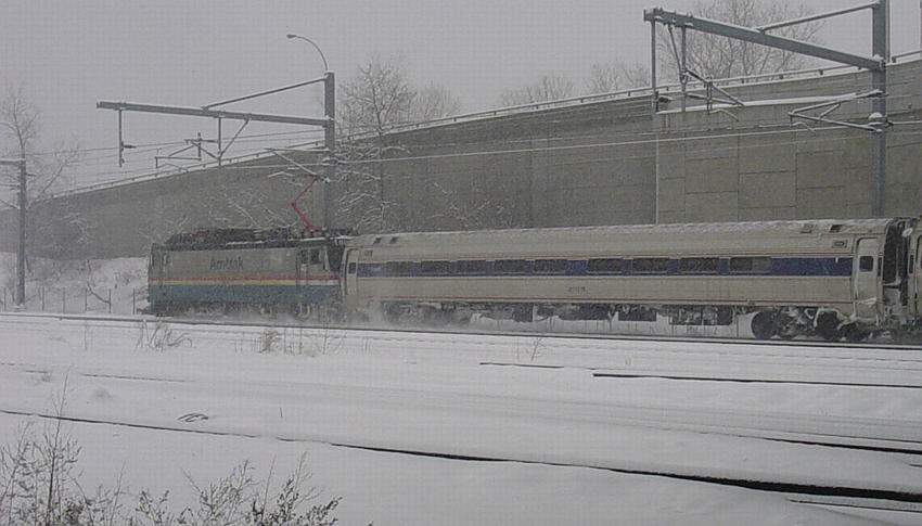 Photo of Amtrak Acela Regional in some heavy snow