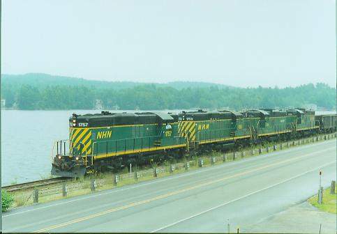 Photo of GP9's #1757,1755,1756 & 1759; northbound at Milton, NH.