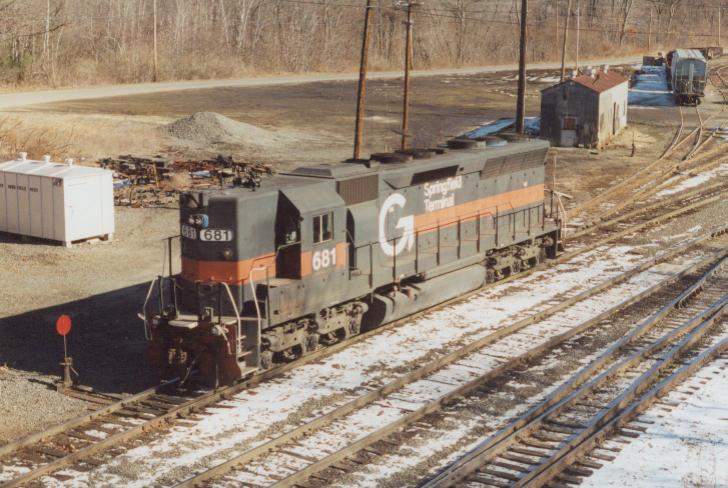 Photo of SD45 #681 switching the yard at E. Deerfield, MA.