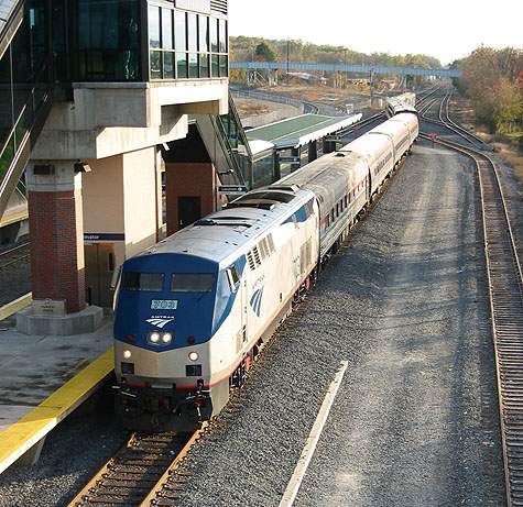 Photo of Amtrak 49 arriving Albany-Rensaleer with P32 #703