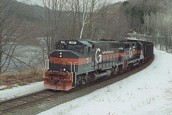 Photo of GP40-2W #507 & GP35 #206; empty coal train near Charlemont, MA.