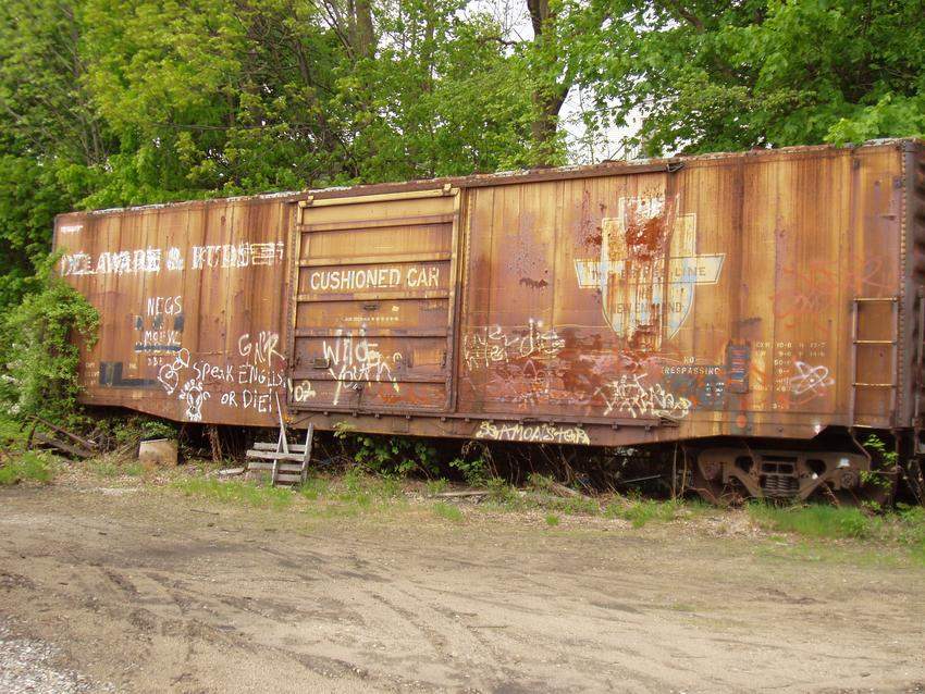 Photo of D&H boxcar overgrown w/ weeds