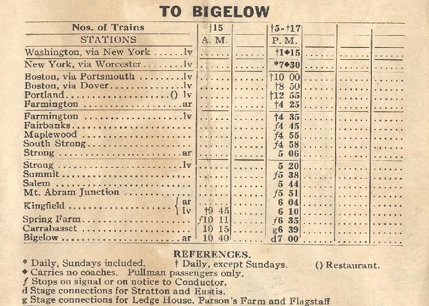 Photo of SR&RL 1918 Time Table - Farmington to Bigelow
