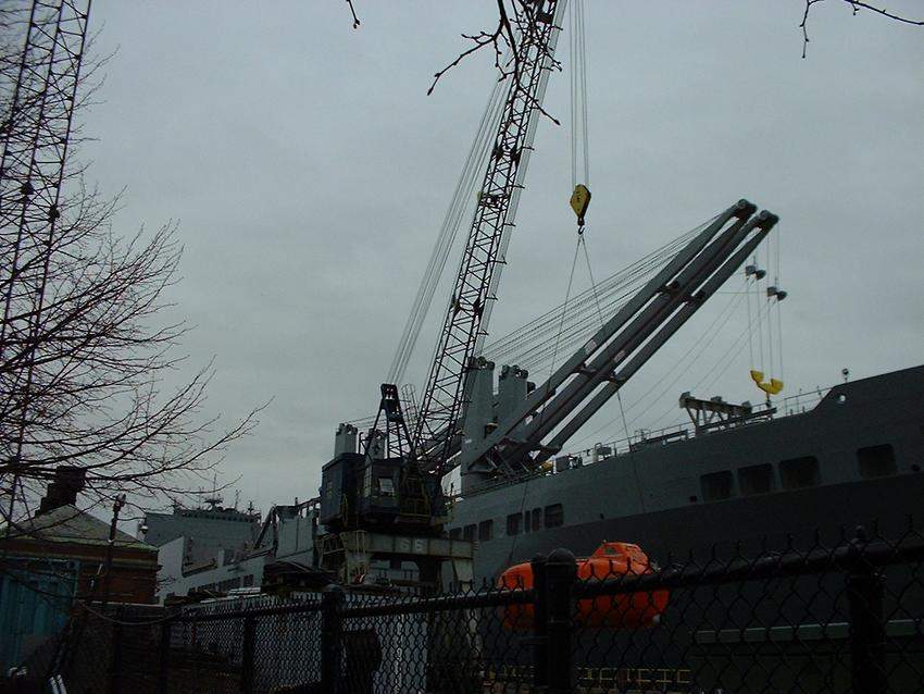 Photo of Rail Mounted Crane at Dry Dock #3 Carying Lifeboat
