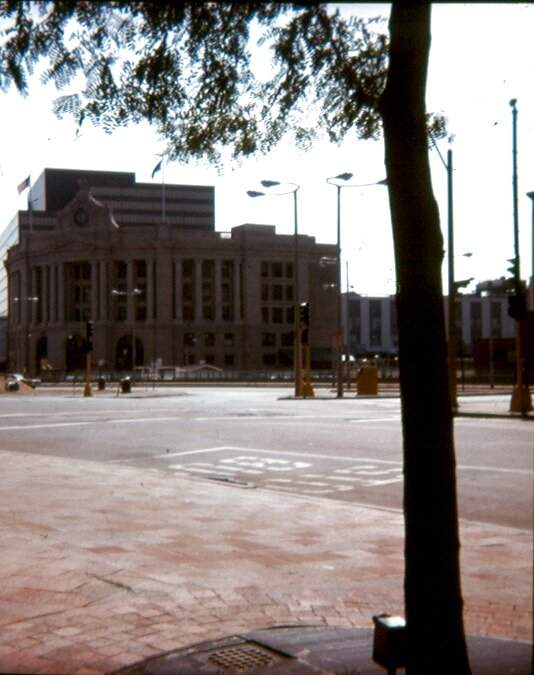 Photo of South Station at Boston in 1977.  View from Summer Street.