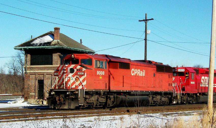 Photo of CP 9008 awaits authority to head west out of East Deerfield,MA