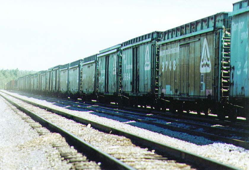 Photo of BAR Converted chip cars in line at Millinocket yard