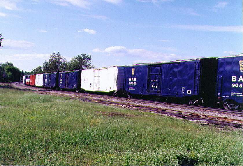 Photo of Bangor & Aroostook grain loading box cars stored at Brownville
