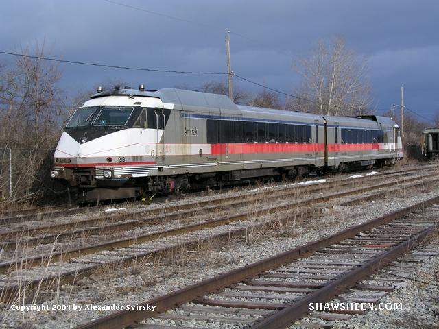 Photo of Amtrak Turboliner power cars #2131 and 2139 at SuperSteel in Scotia, New York.
