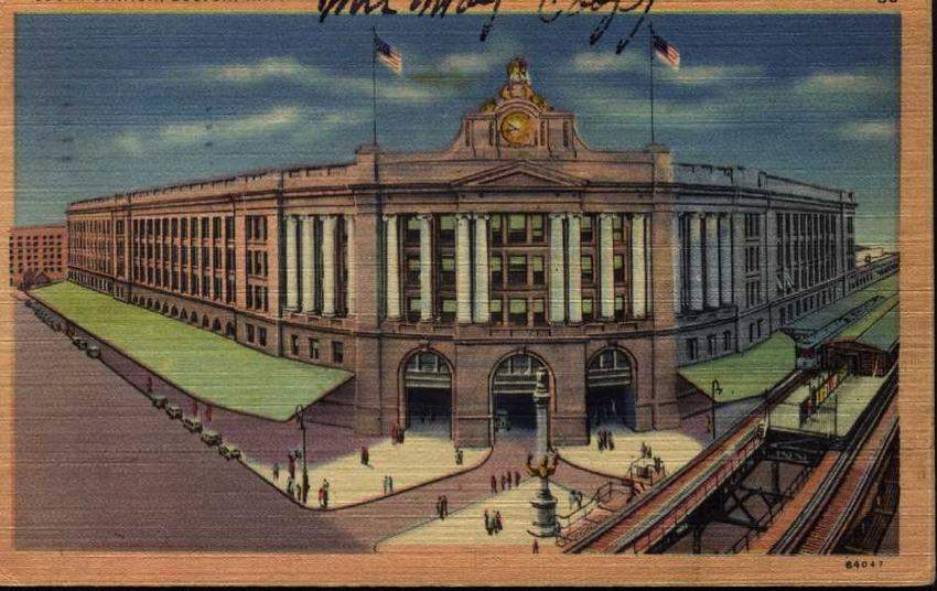 Photo of S. Station Boston in this postcard postmarked 1950