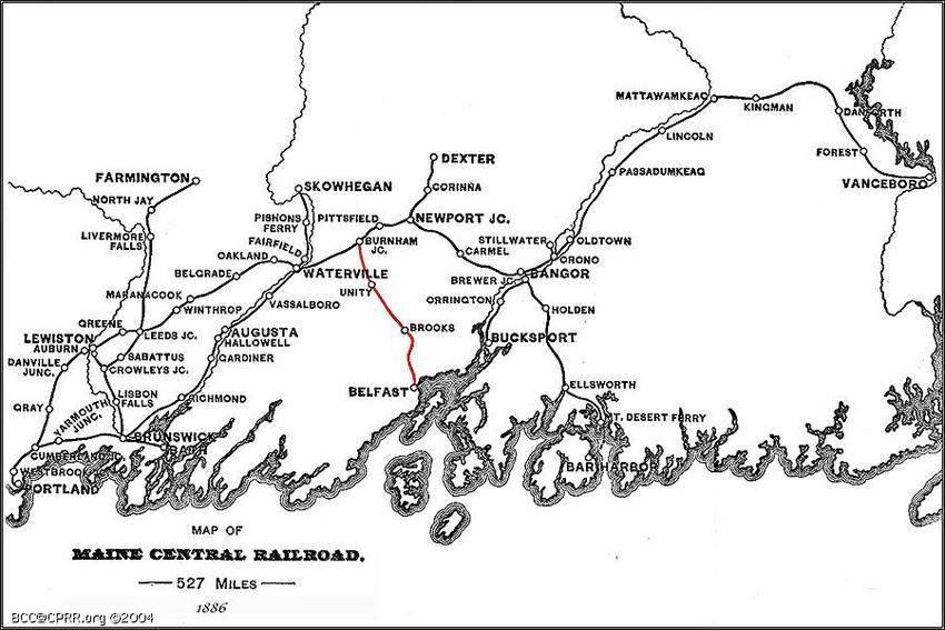 Photo of 1886 Map of the B&MLRR (shown in red).