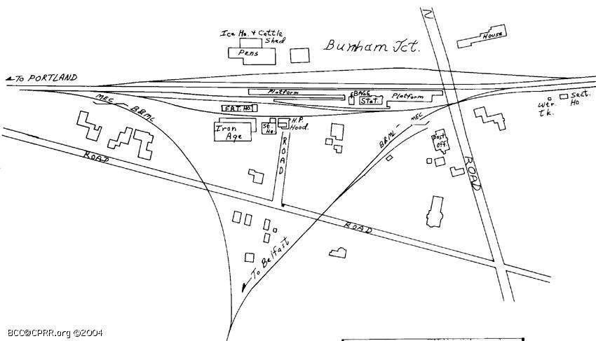 Photo of MEC line diagram of Burnham Junction, ME.