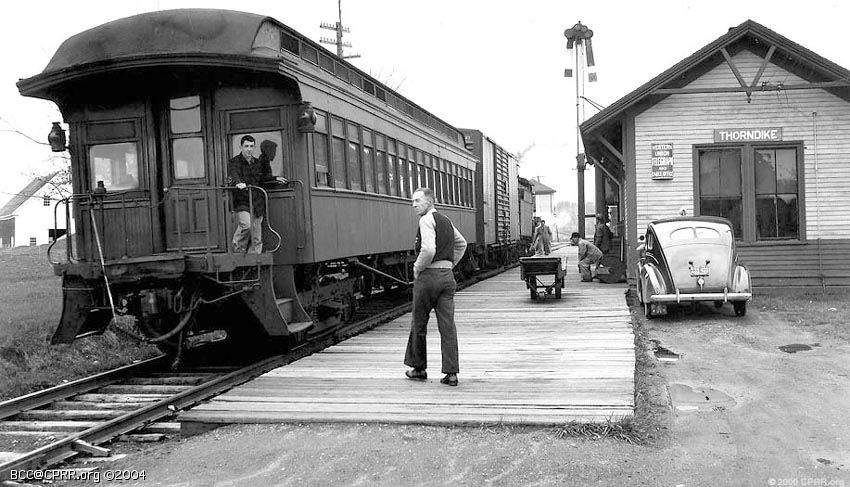 Photo of Belfast bound train at Thorndike, ME.  1947