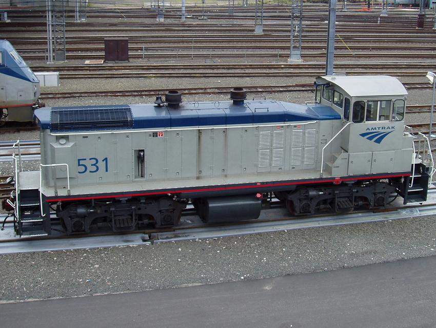 Photo of Amtrak MP15-531 with new paint scheme