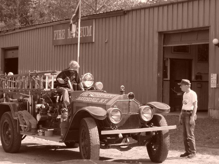 Photo of fire truck of fire museum on trolley museum grounds