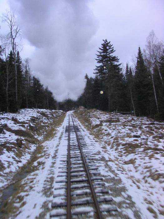 Photo of Steam over the tracks in Maine