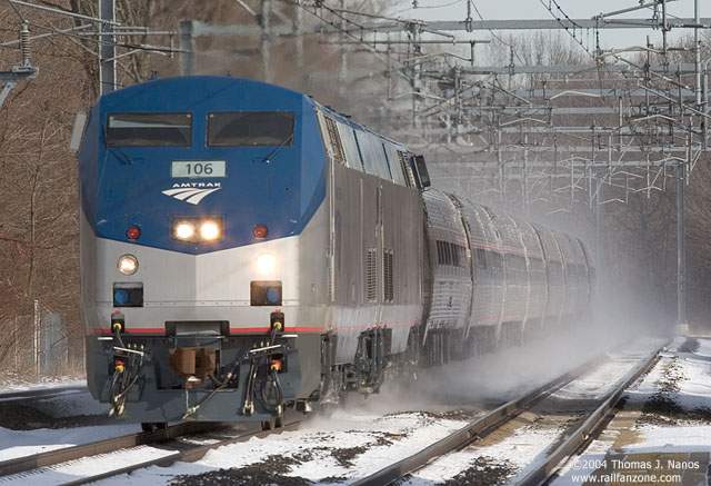Photo of Amtrak regional speeds into Old Saybrook station