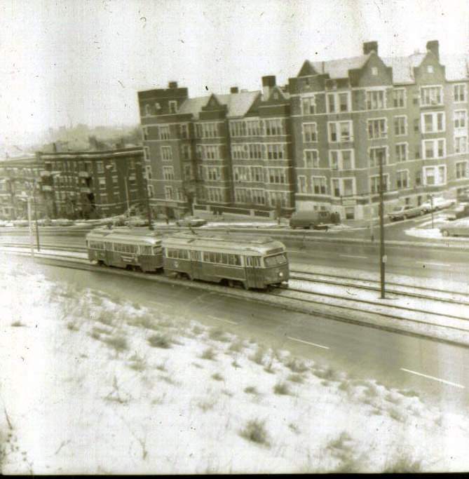 Photo of PCC trolley train on Commonwealth Ave.