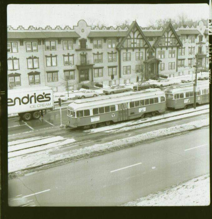 Photo of PCC trolley train on Commenwealth Ave.