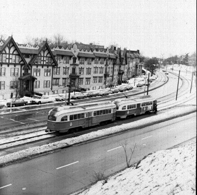 Photo of PCC trolley train on Commonwealth Ave.