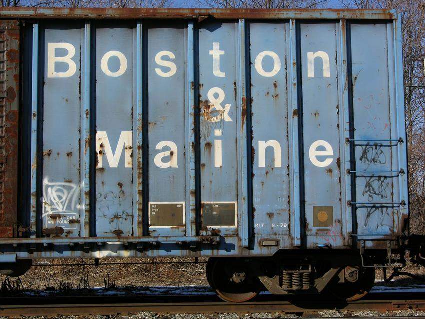 Photo of Boston & Maine XM boxcar - detail closeup