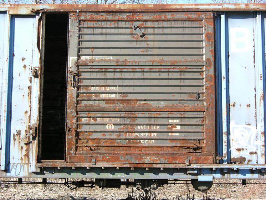 Photo of Boston & Maine XM boxcar - detail closeup of door