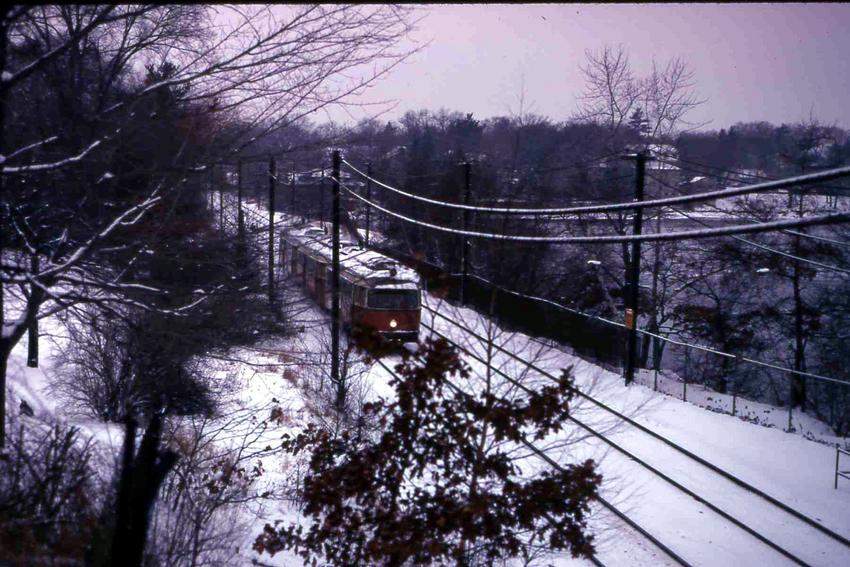 Photo of High speed trolley train in winter on the Riverside line.