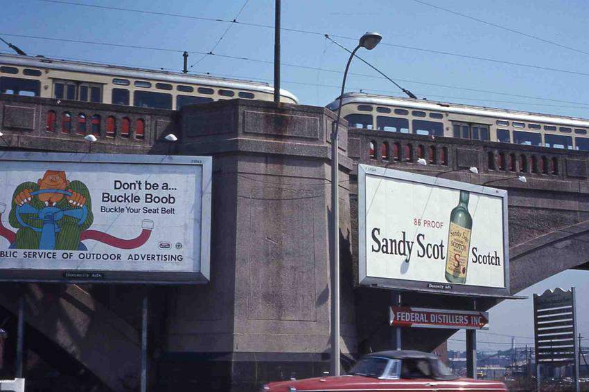 Photo of PCC trolley train on the Lechmere Viaduct   April 1968