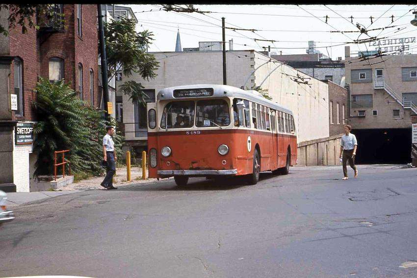 Photo of Trolley Bus 8489 exiting the Harvard Sq underpass 9_1968 (2).