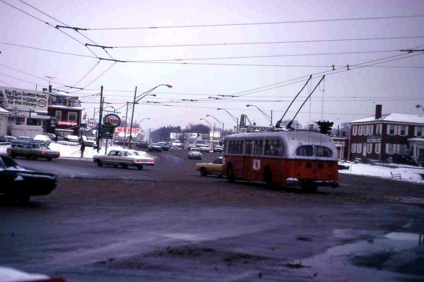 Photo of Trolley Bus leaving Watertown Sq 12_1970