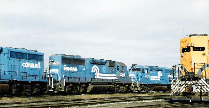 Photo of Newly arrived ex-CR GP-40 units lined up at Waterville