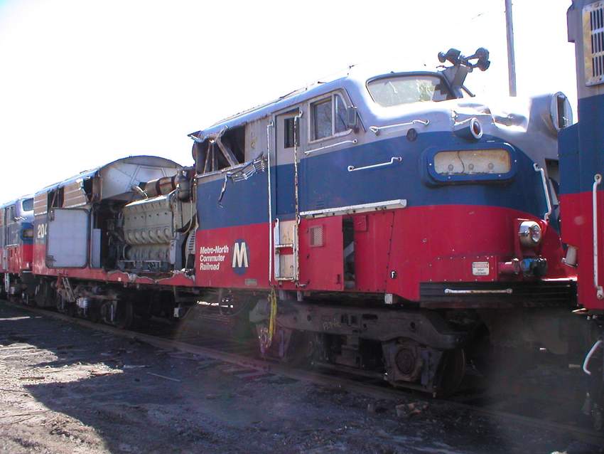 Photo of FL9AC-DM 2046 sits in a very sad condition in the Croton East yard.