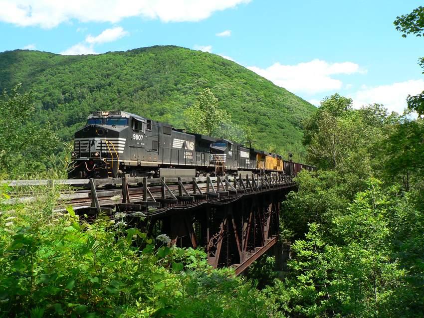 Photo of empty coal train on bridge before the hoosac tunnel