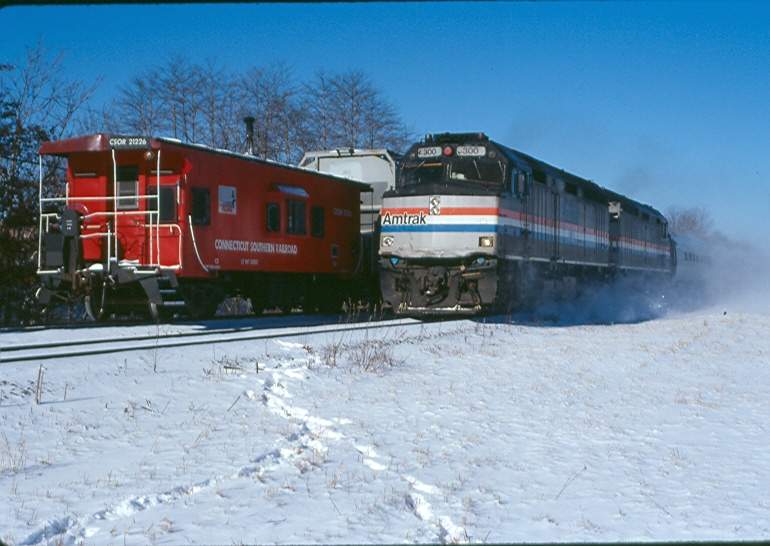 Photo of Southbound Amtrak train #145 at Springfield, MA .January 2000