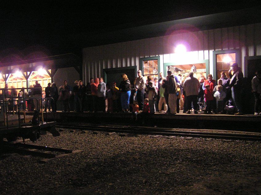 Photo of Halloween crowd on the platform.
