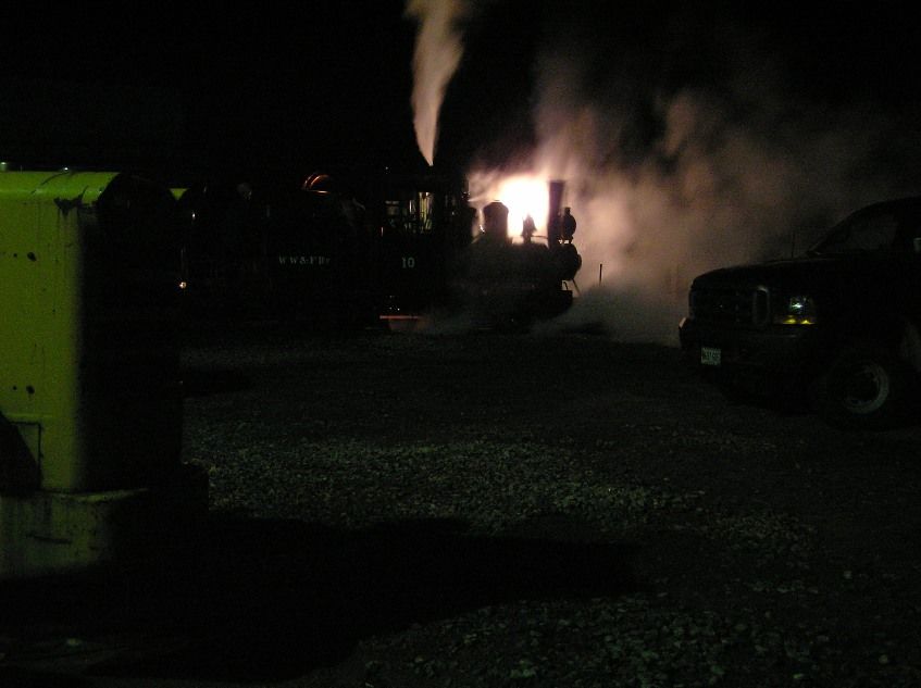 Photo of Engine #10 steaming at Sheepscot station.
