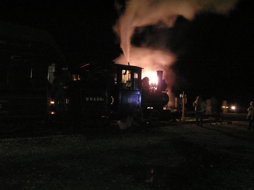 Photo of Engine #10 steaming at station